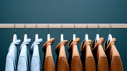 Neatly arranged clothing on hangers, showcasing color coordination
