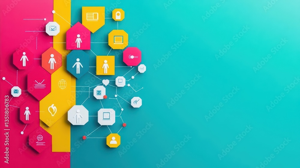 Poster A colorful background featuring a variety of icons representing different concepts in a bright and engaging design