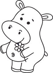 Hippo line drawing, hand drawn