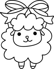Christmas sheep, line drawing, hand drawn
