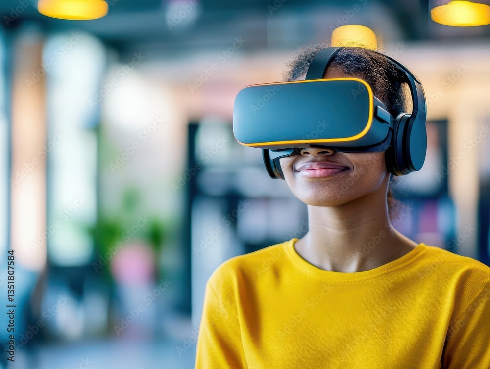 Aufkleber individual wearing virtual reality headset in an engaging environment exploring digital worlds and e