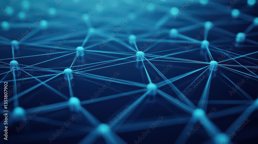 Poster Intricate network of blue lines forming a complex geometric pattern on a dark background representing connectivity