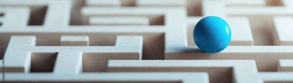 Poster Unique blue egg located in the center of an intricate maze depicting challenge and problem-solving concepts
