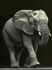 Single elephant on black background