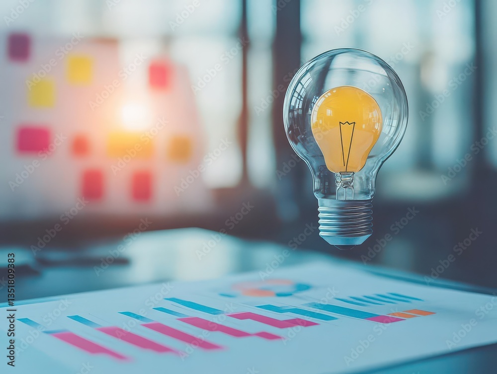 Aufkleber light bulb resting on a desk symbolizing ideas, creativity, and inspiration in a working environment