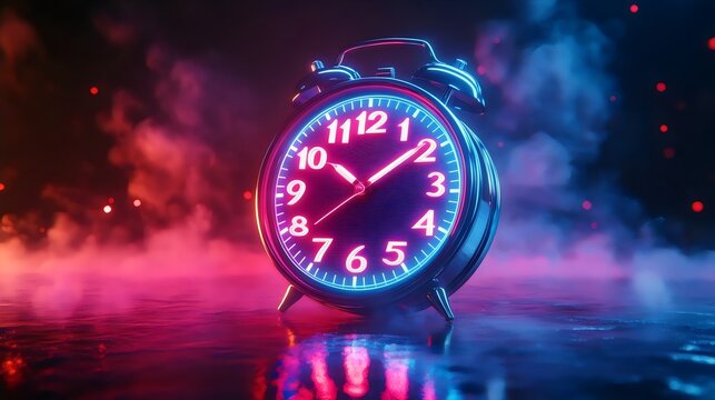 A clock with glowing numbers and hands is set to the time of 10:56