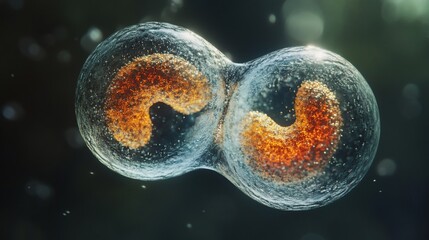 Cell Division Illustration of a Biological Process of a Cell splitting into two cells