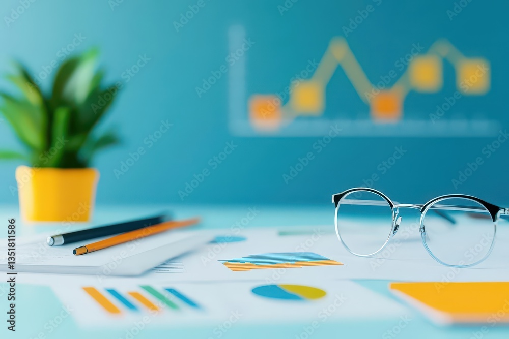 Poster Close-up view of a pair of glasses resting on a desk surface for focused analysis of economic indicators