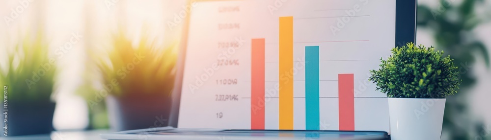 Poster Computer screen displaying a bar chart for analyzing financial performance and investment metrics in a business environment