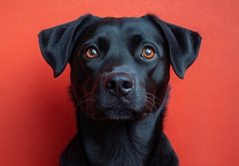 Obraz premium adorable black dog portrait vibrant studio shot with red background
