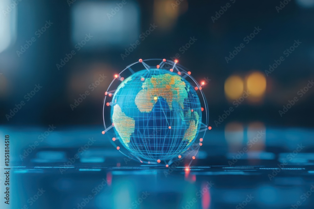 Poster Globe with a blue background representing global business and worldwide connectivity in a professional context