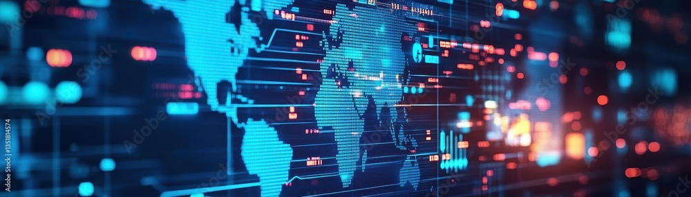 Poster World map displayed on a screen for analyzing global conflict trends and insights in a modern professional environment