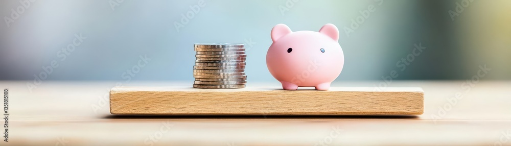 Poster piggy bank with stack of coins representing savings and investment strategies for financial growth a