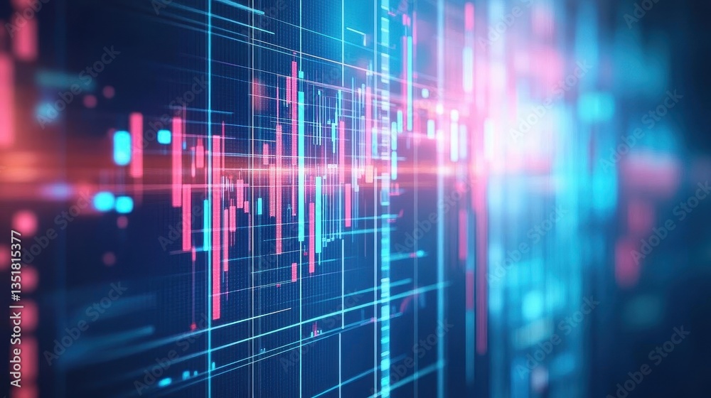 Poster Computer screen with blue and pink background displaying data visualizations for in-depth market trends analysis