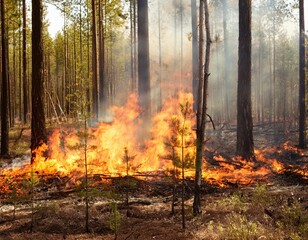 Incendio en un bosque. Llamas quemando arboles. Concepto de desastre natural