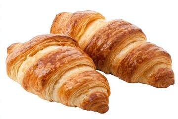 A High-Quality Photograph of Two Perfectly Golden Croissants With a Crispy Exterior and Soft Interior, Captured in Stunning Detail