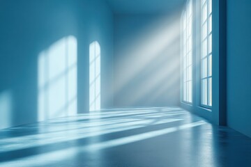 Serene abstract blue background for minimalistic product presentation with soft light and blurred shadows