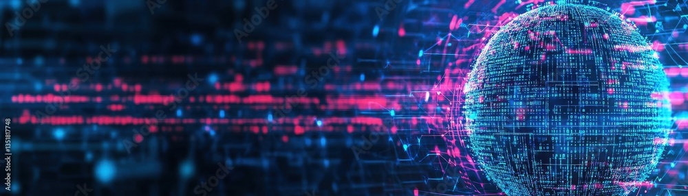 Fototapete 3d sphere with a futuristic digital background representing data visualization and technology concep