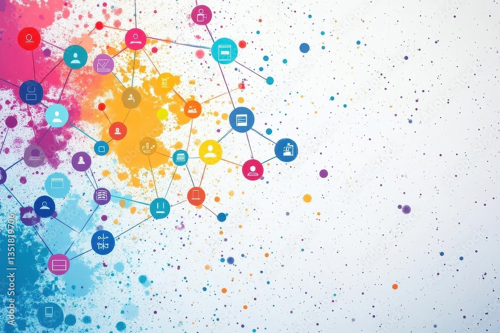 Poster Colorful abstract background featuring social icons in a modern design representing connectivity and digital communication