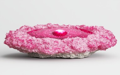 Fototapeta premium Futuristic Pink Crystal Formation with Cosmic Center on Light Background