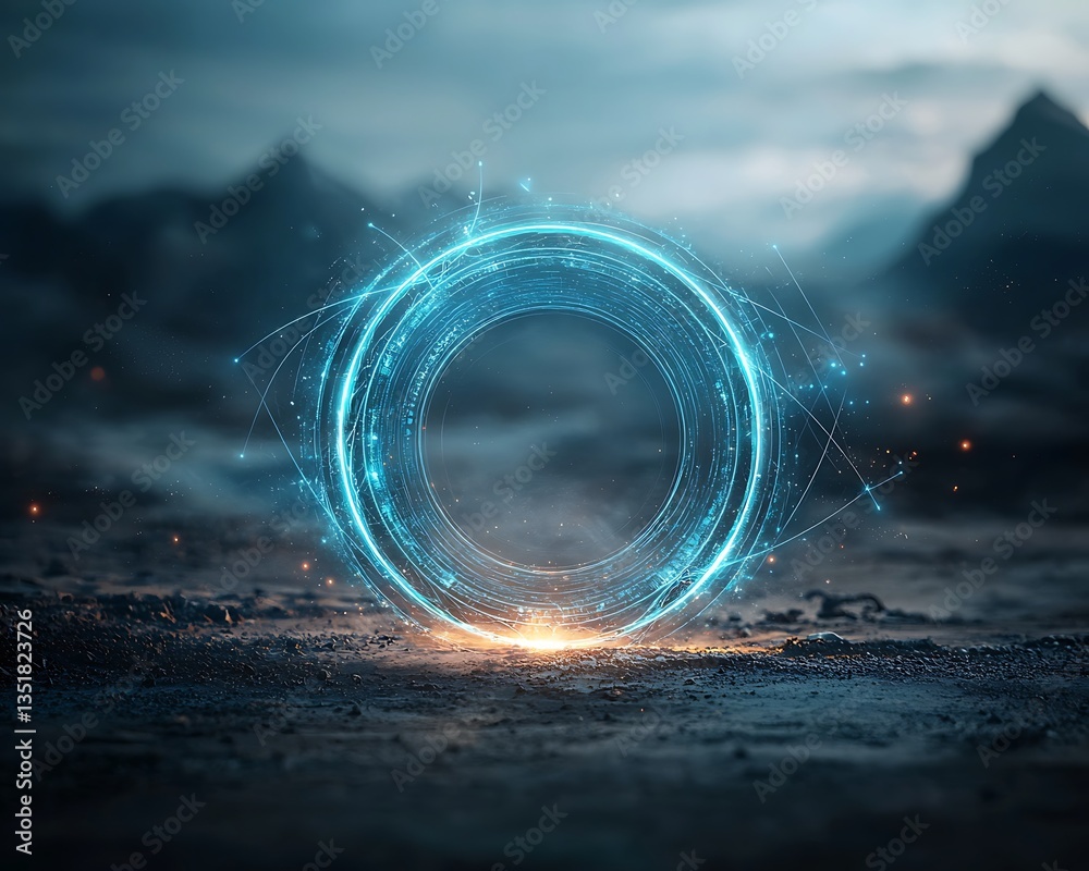 Poster abstract circle on a dark landscape