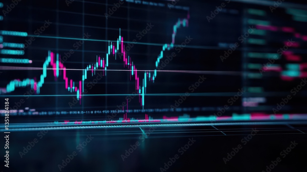 Poster An animated stock chart displayed on a computer screen illustrating market trends and financial growth over time