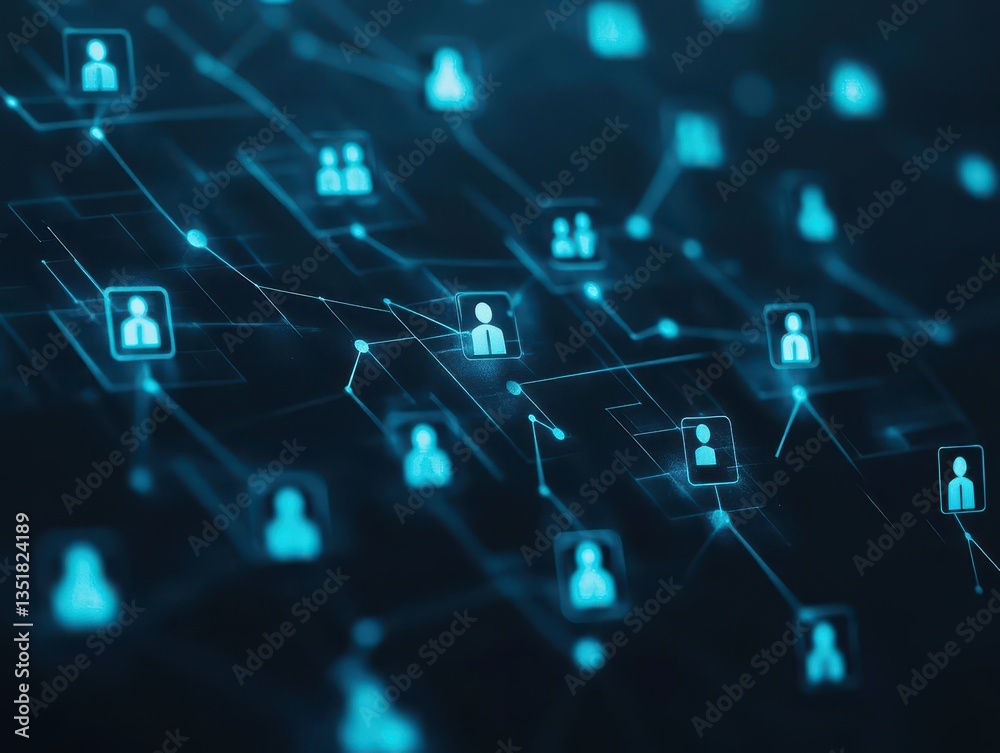 Poster Network of people representing social connectivity and interactions in a digital environment with emphasis on community