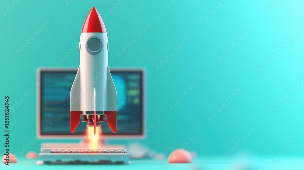 Aufkleber innovative animation of a rocket launching from a laptop symbolizing technological advancement and e