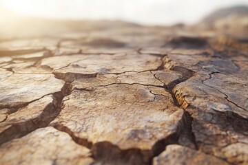 Obraz premium Close-up view of cracked, dry earth, depicting aridity and drought.