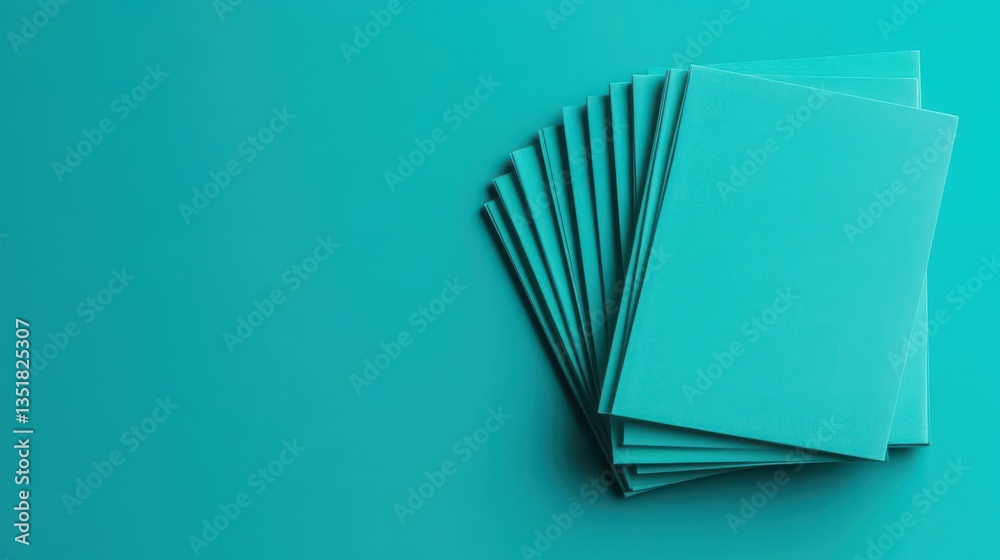Aufkleber stack of turquoise colored paper displayed neatly in an organized manner for creative projects and a