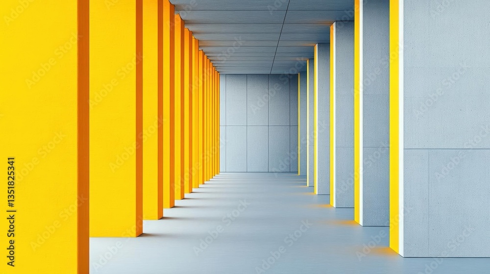 Aufkleber long corridor adorned with bright yellow columns leading to a bright future in design and architectu