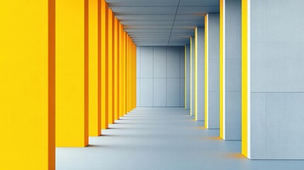 Obraz premium Long corridor adorned with bright yellow columns leading to a bright future in design and architecture