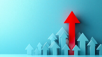 Red Arrow Standing Out Among Blue Arrows Pointing Upward, Symbolizing Growth and Leadership