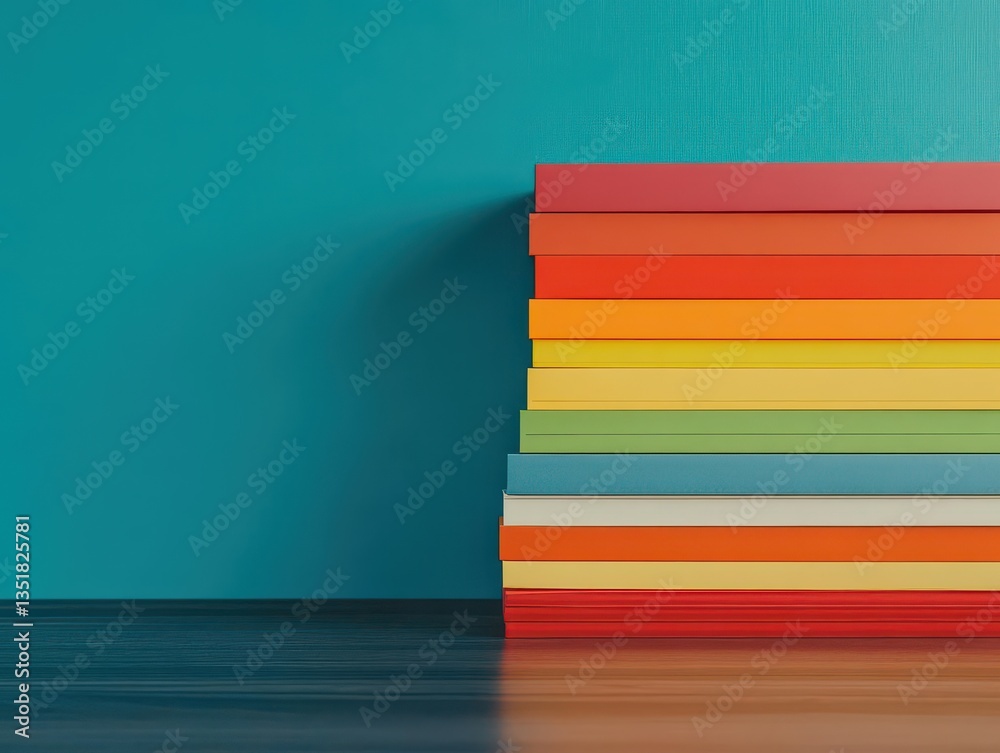 Poster A well-organized stack of books representing knowledge and learning for annual sales reports and business insights