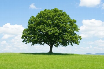Fototapeta premium Lush Green Tree Standing Alone Against a Bright Blue Sky