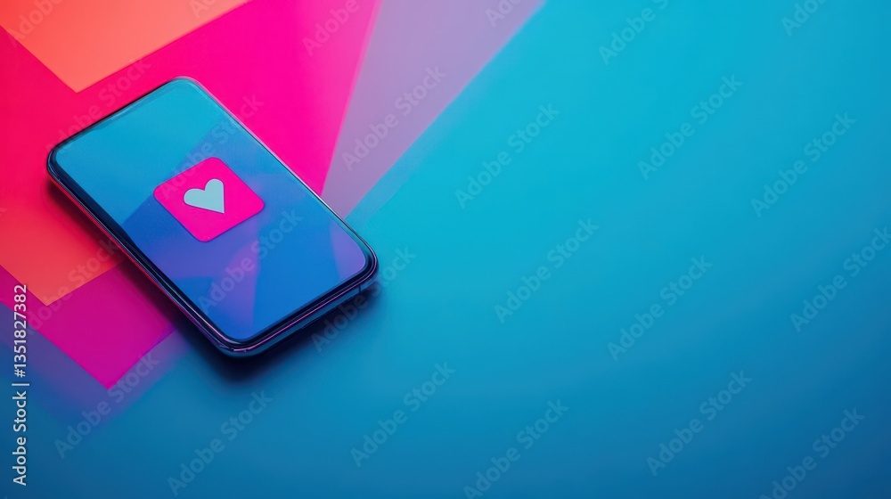 Poster smartphone displaying heart icon on screen representing health app and digital wellness communicatio