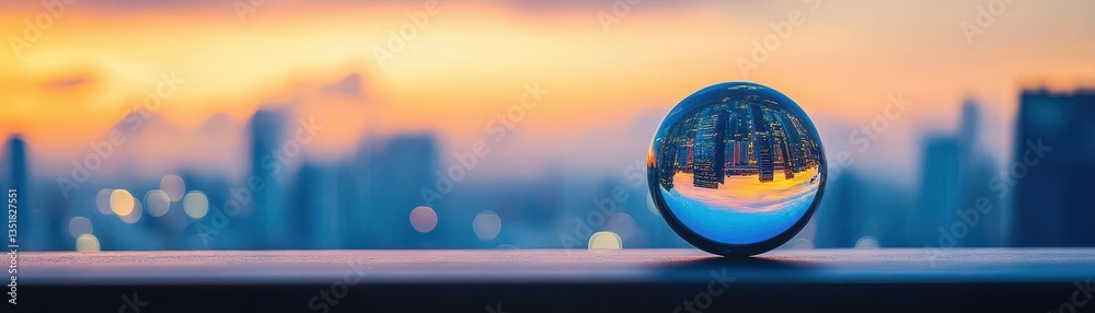 Poster stunning cityscape captured inside a glass sphere symbolizing urban life encapsulated in a transpare