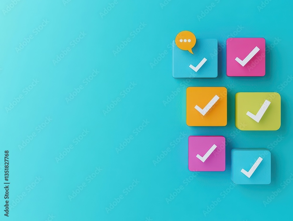 Aufkleber Multiple green check marks on a blue background representing approval and validation in various applications and designs