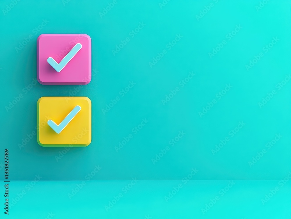 Poster Single green check mark on a blue background representing approval and confirmation in various contexts and designs