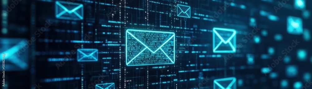 Leinwandbilder Computer screen displaying email icons representing approved and spam messages for digital communication contexts