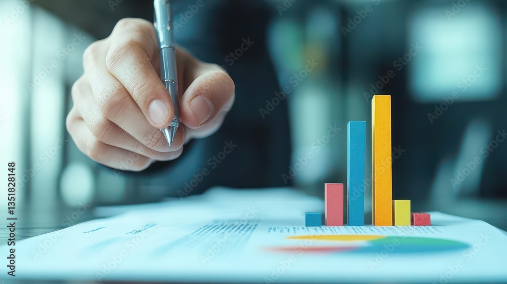 Aufkleber Individual pointing at bar chart with pen in hand representing financial reports and business analysis concept