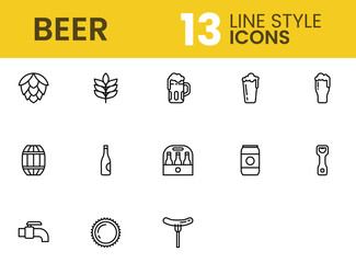 Beer icon set with outline style