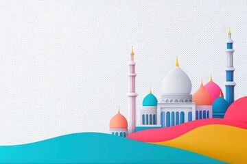Fototapeta premium Majestic mosque nestled in a scenic landscape surrounded by nature and offering a peaceful spiritual atmosphere for visitors