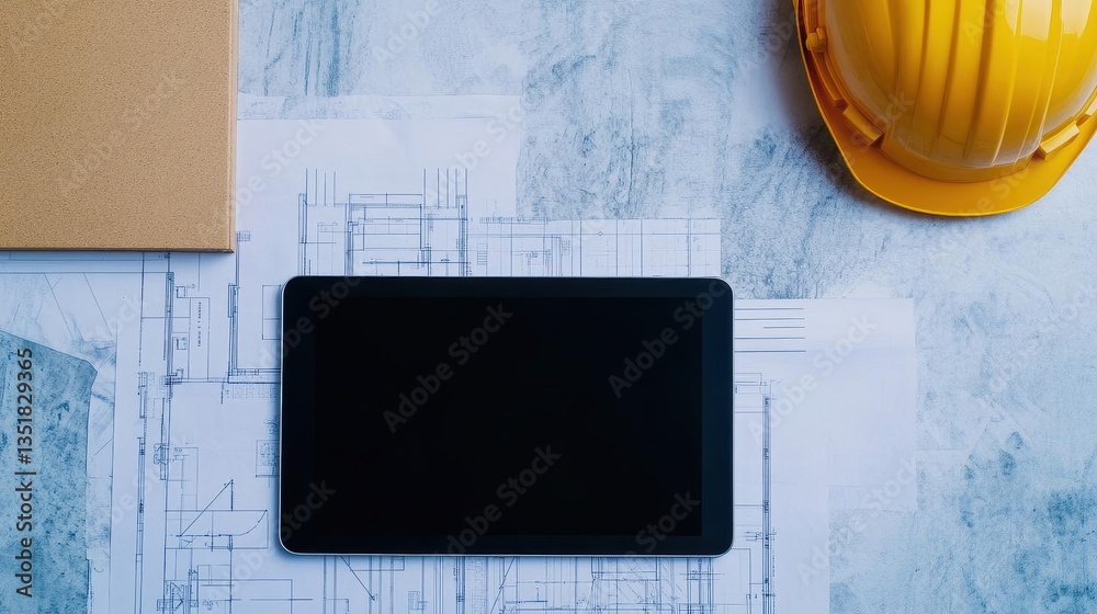 Leinwandbilder tablet displaying detailed construction plans for architectural projects in an office setting with e