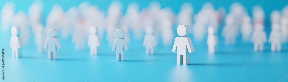 Poster a person standing in a diverse group of white individuals highlighting social interaction and commun