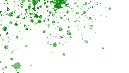 Abstract composition with emerald green watercolor spray spots on a pure white background.