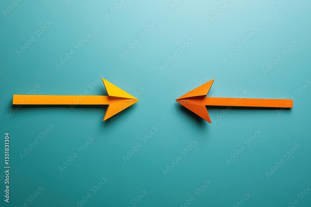 Poster two bright orange paper arrows symbolizing direction and movement in a playful and creative presenta