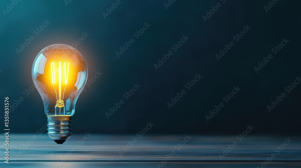 Poster Illuminated light bulb capturing the essence of ideas and innovation in a simple yet thought-provoking design