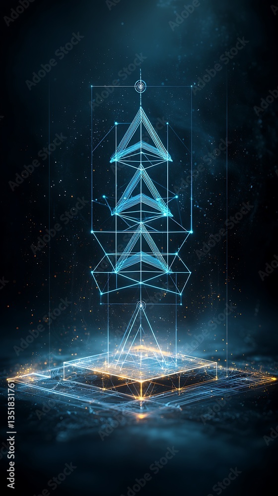 Poster abstract digital structure on a dark surface