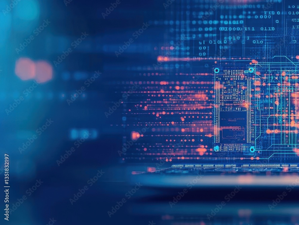 Poster Computer circuit featuring a striking blue background highlighting advanced technology and digital connectivity concepts